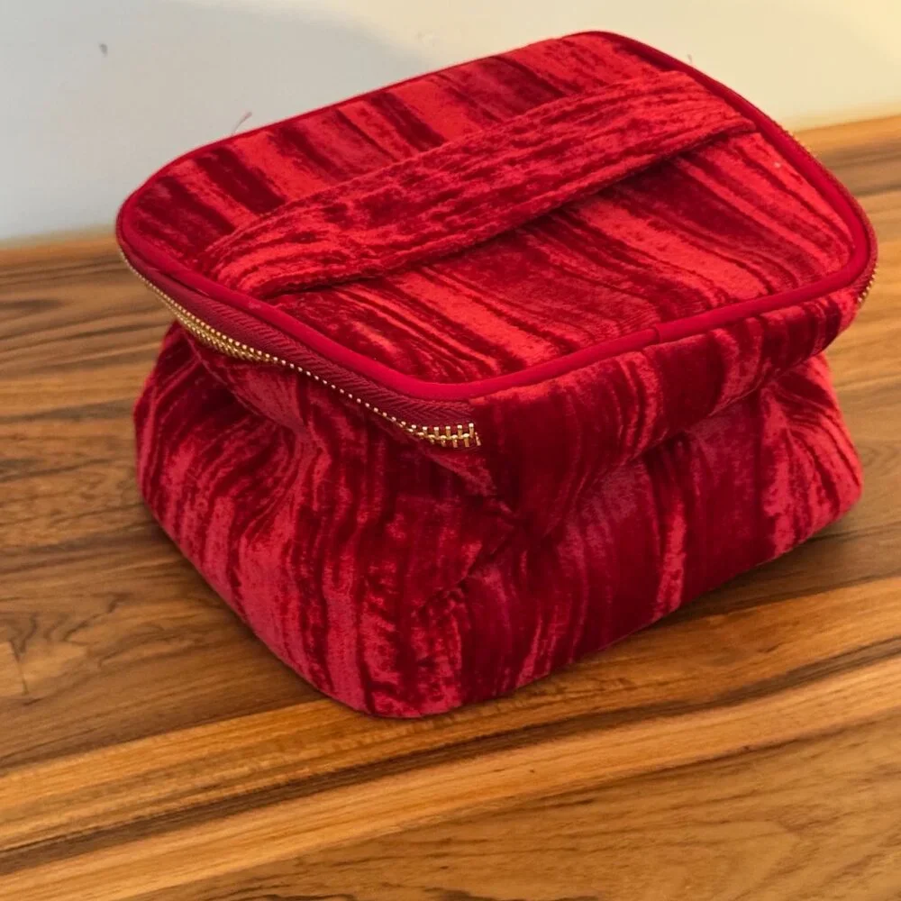 Sezane Lifestyle Crimson Velvet Vanity Case with Tassel and soft handle